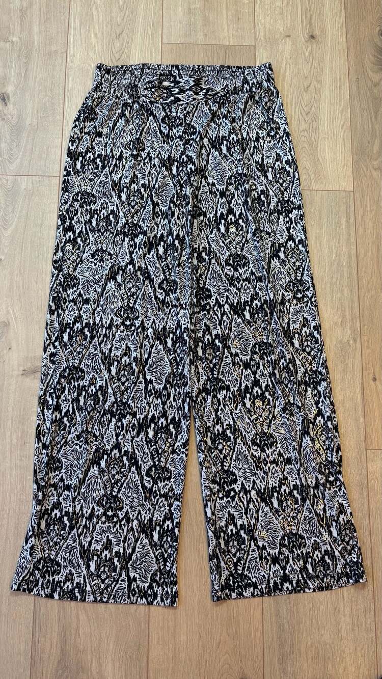 IMAN Global Chic Palazzo Pants Black White Gold Shimmer Accents size XS